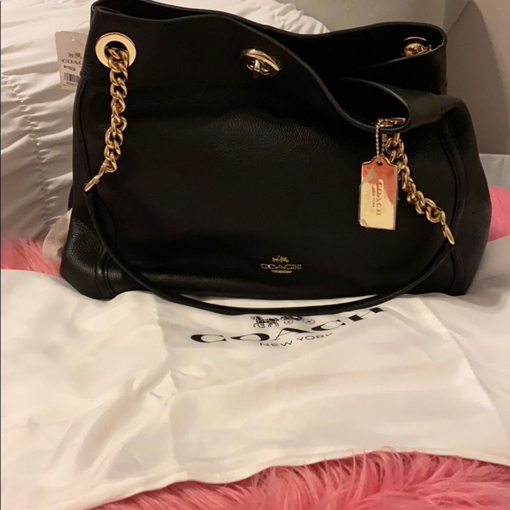 Coach bag black and gold chains